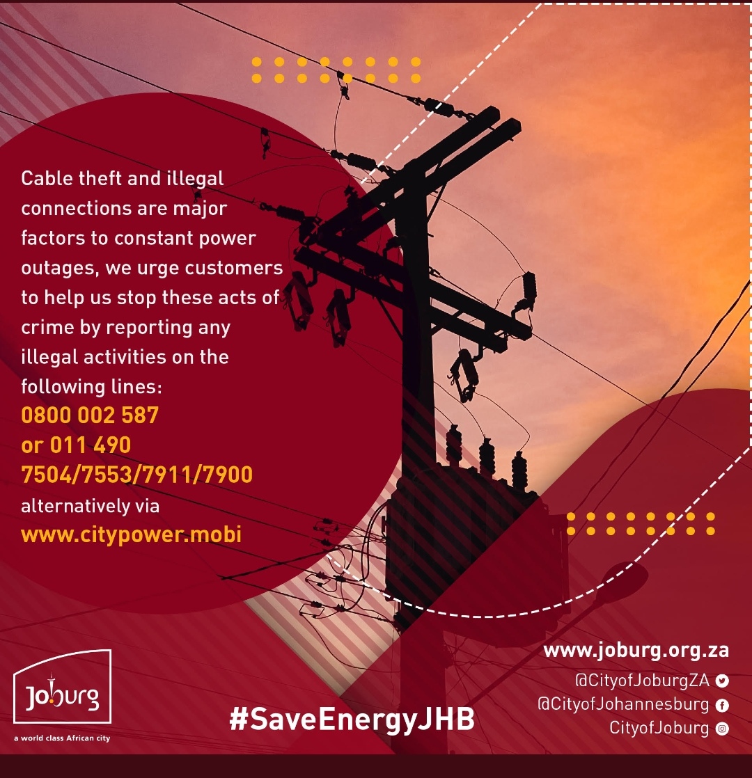 #CableTheft and #IlegalConnections are major factors contributing to constant power outages across Jozi ^DR