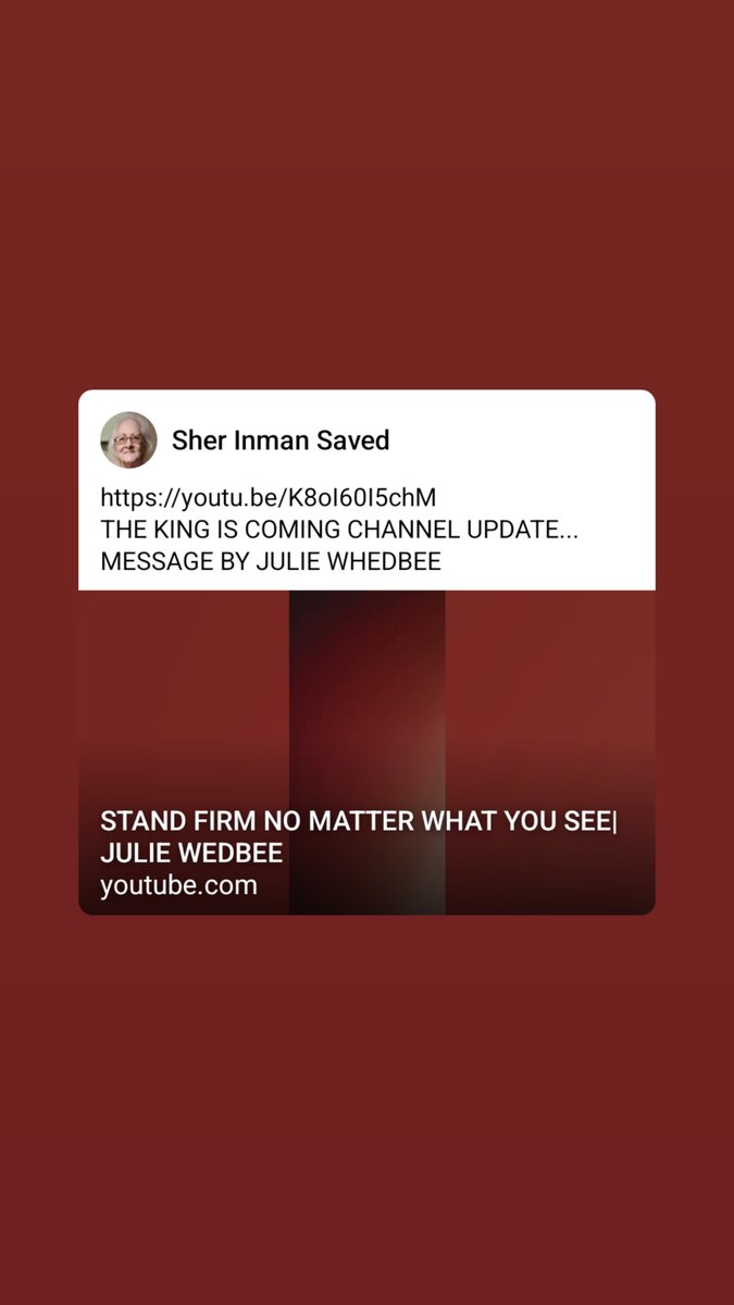 youtu.be/K8oI60I5chM
THE KING IS COMING CHANNEL UPDATE...
MESSAGE BY JULIE WHEDBEE