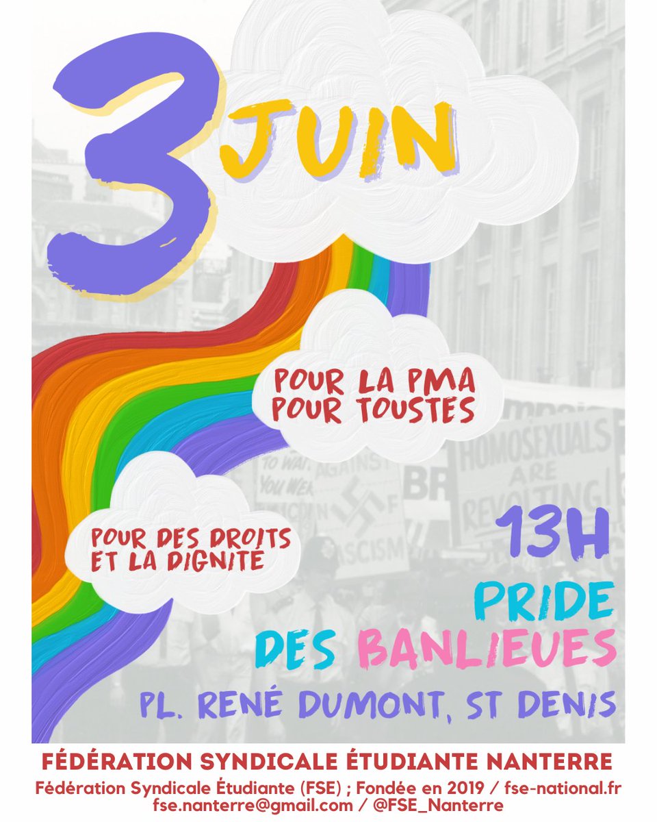 🔴 On se retrouve samedi pour la #PridedesBanlieues

✊ Cette année la manifestation a pour mot d'ordre l'égalité d'accès à la PMA pour les personnes trans, racisées, grosses et handicapées !