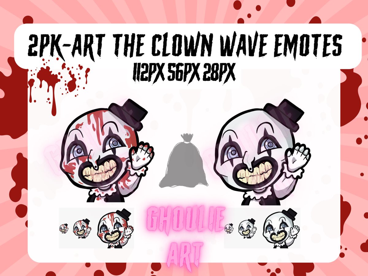 🩸ART THE CLOWN EMOTES!🩸

ko-fi.com/s/d79288d49b
.
.
.
#emoteartist #arttheclown #twitchemote #terrifier #twitch #art