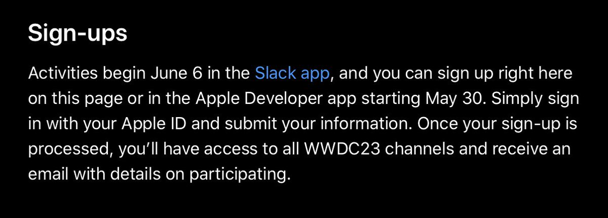 Don't forget to sign up for the WWDC slack if you're part of the dev program! Sign ups open today...