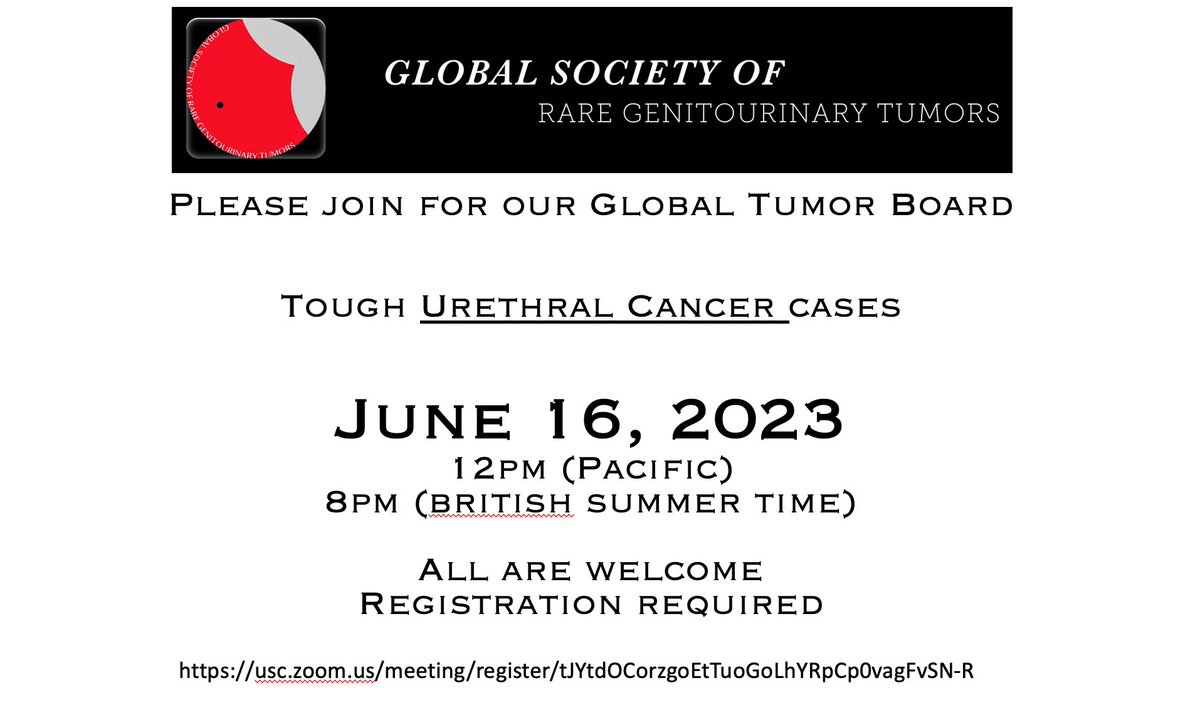 Very excited to announce our 1st GSRGT international tumor board which will be focused on urethral cancer @GTumorBoard @AndreaNecchi @ASCOPost @PGrivasMDPhD @apolo_andrea @sonpavde @SpiessPhilippe