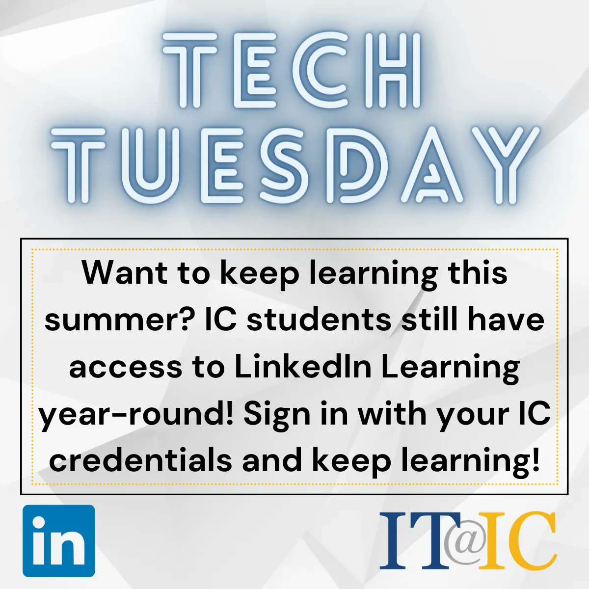 IthacaIT's tweet image. Learn some new skills this summer with LinkedIn Learning, free with IC credientals!