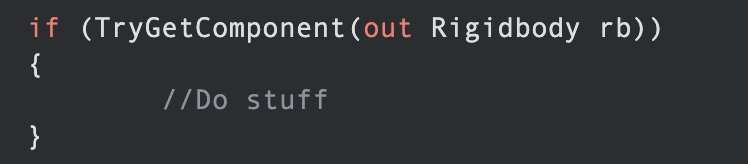 #UnityTips 2:

Stop Using GetComponent! Unless you're 100% sure that the GameObject will have that component, use TryGetComponent, which tries to get the component and automatically assigns the value for you if it is not null. This avoids null reference errors.

<a href="/samyam_youtube/">samyam ☆ Bust Buddies → on Steam ☆</a>
