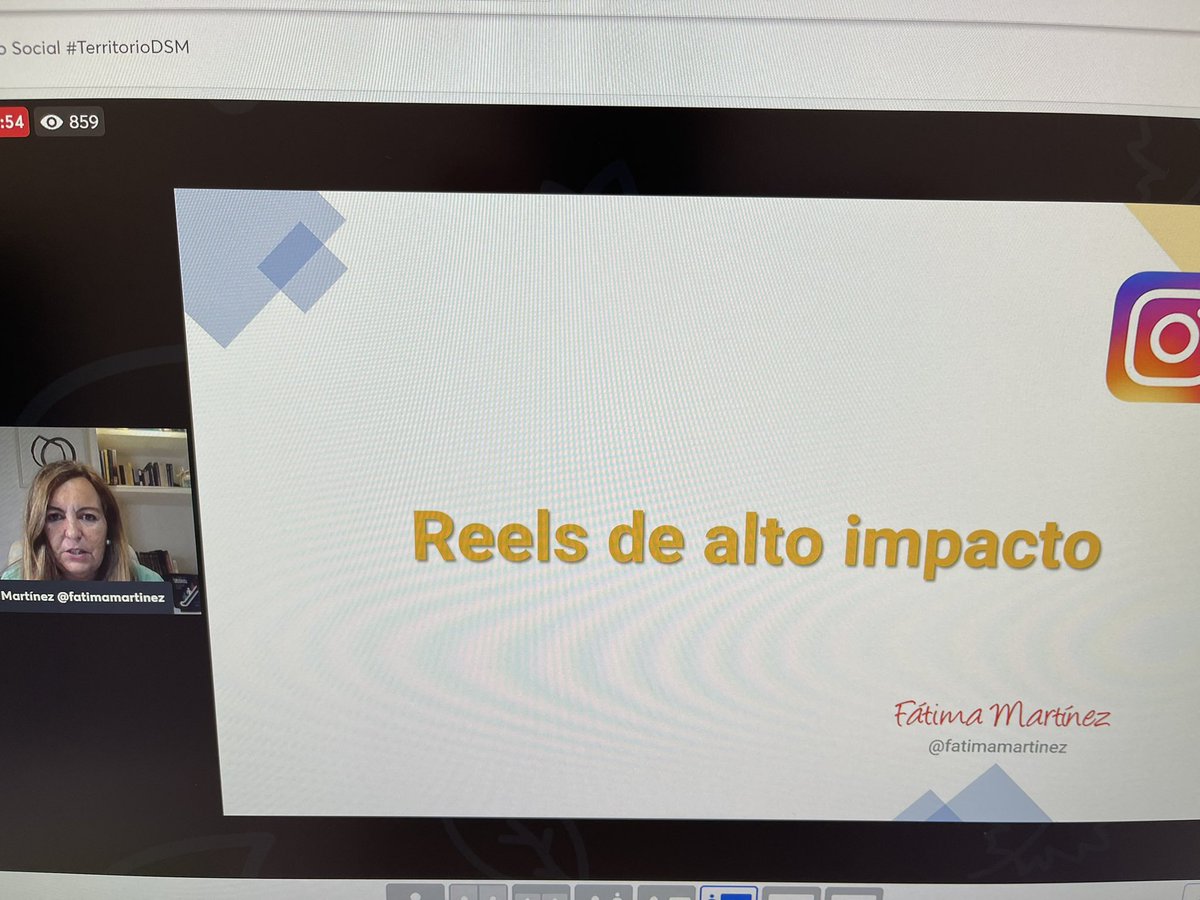 Comienza la ponencia de mi amiga <a href="/fatimamartinez/">Fátima Martínez</a> que nos enseñará cómo crecer con reels en Instagram en el #TerritorioDSM