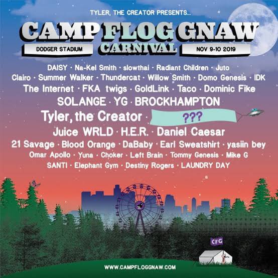 nerdseeingorgy's tweet photo. Tyler, the creatorがキュレーションする“Camp Flog Gnaw Carnival”は2012年から2019年まで開催され、ついに今年復活予定。

スケボー,ファッション,HipHop,R&amp;Bなど、様々なカルチャーがミックスされているTylerらしい雰囲気に包まれている。19年はGirls don’t cryのマーチャンダイズも発売された。 https://t.co/j5VDxAu8ah