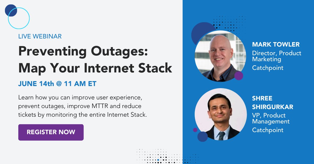 Catchpoint's tweet image. Want to learn how to improve user experience, prevent outages, reduce MTTR, and minimize support tickets?  

Join us on 6/14 at 11 am ET to get the answers: catch.pt/3pJE8yo 

#webinar #digitalexperiencemonitoring