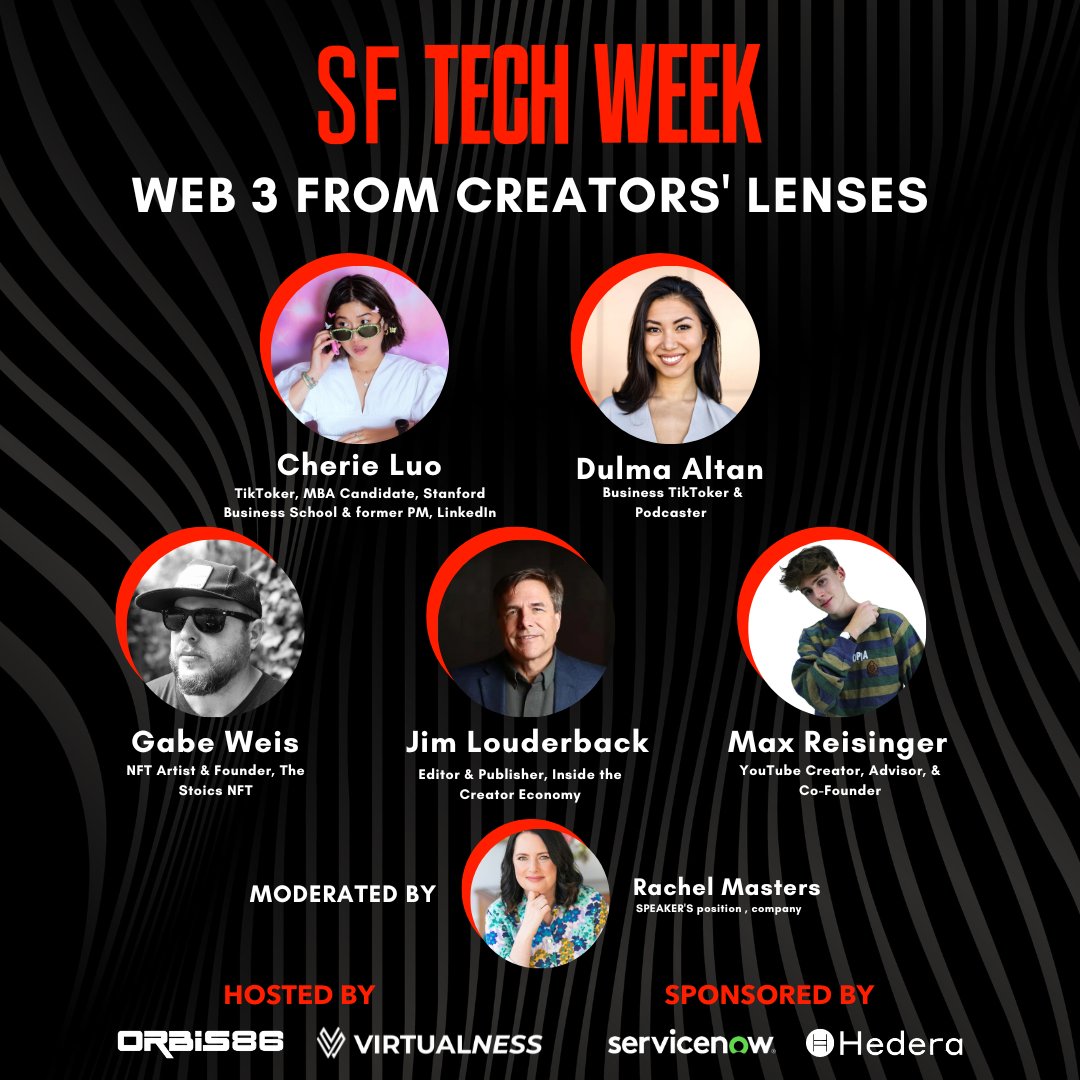 Looking forward to speaking on a panel today about Web3 and creators - yes it is still a thing - with <a href="/masters212/">Rachel Masters 👨‍👩‍👧☕️🍷⛷</a> from @Virtualnessio and four other amazing creators!  #techweek