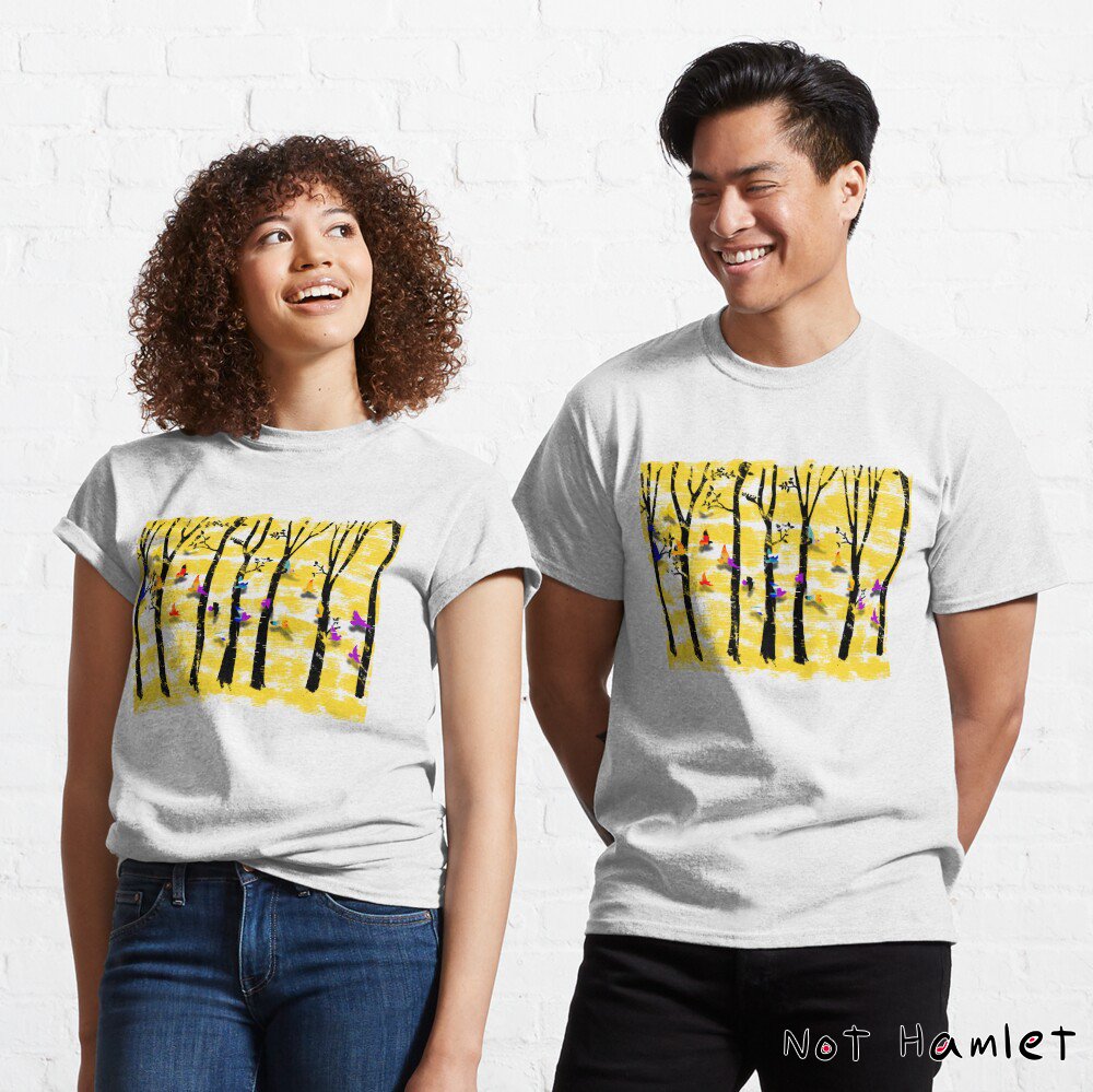 nothamletdesign's tweet photo. I don't want to brag but look what a cool shirt I made 😜Birds flying filling a yellow forest with color. I hope you like it!
https://t.co/1ceVxw6vBt https://t.co/gFKFYkCoW7