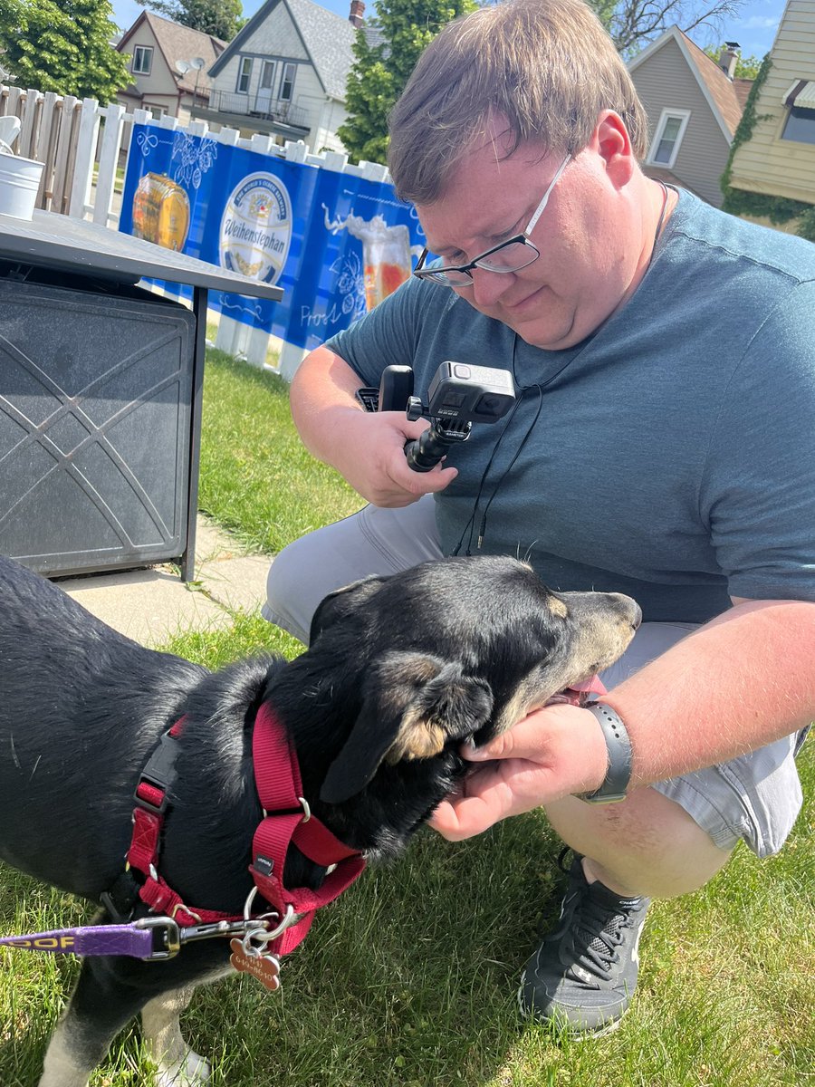 And just when I thought this day couldn’t get better…or more Wisconsin… I get puppy kisses in a West Allis neighborhood beer garden! 🫠😍#58hometowns  #lovemyjob @CBS58