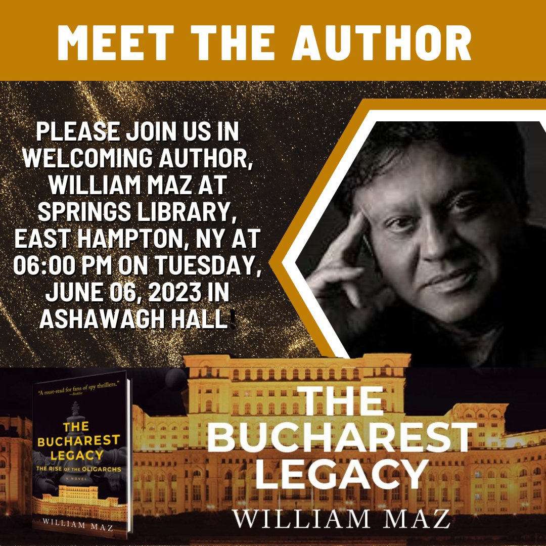 What are you doing June 06, 2023? If you’re in the mood to join me at Springs Library in East Hampton, NY at around 06:00 PM, then come on over. We’ll be talking all about THE BUCHAREST LEGACY. 😏

#AuthorEvent #Event #booktalk #upcomingbooks #TheBucharestLegacy