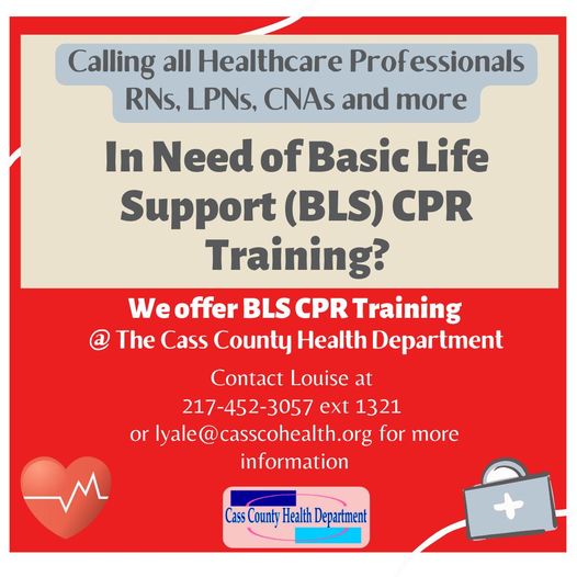 Attention healthcare professionals in need of BLS CPR training! CCHD offers the BLS CPR course from the American Heart Association for those in need of new or recertification for their business or employer. Please contact Louise for more information.