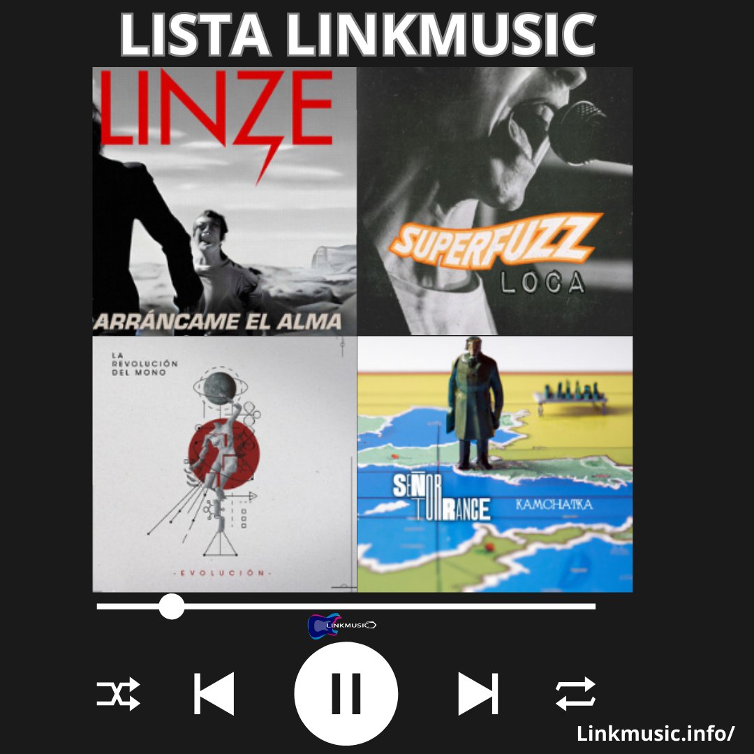 #PLAYLIST SEMANAL #LINKMUSIC
<a href="/LINZE_MUSICBAND/">L I N Z E</a> y su tema "Arráncame el alma"                  

Además de:
Superfuzz
<a href="/RevolucionMono/">La Revolucion Del Mono</a> 
Señor Torrance
<a href="/e_manifiesto/">Engaño Manifiesto</a>
<a href="/ArendelOficial/">Arendel Oficial</a>
Hardead
<a href="/asesinosdelamor/">asesinosdelamor</a>
Road Movie
<a href="/corayako_/">Cora Yako</a> 

bit.ly/3oCls3A ◁◁    

Comparte! 💪