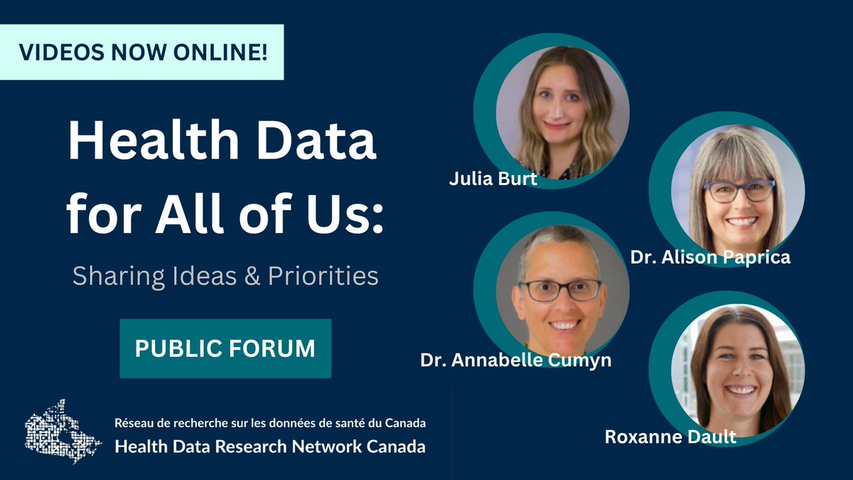 #ICYMI What are the acceptable public uses of #HealthData? Check out this #HealthDataForAllofUs presentation featuring @JuliaBurt18 / @hdrn_rrds, @paprica_alison / @ihpmeuoft, @AnnabelleCumyn / @USherbrooke & Roxanne Dault
WATCH 👀 youtu.be/GRATzc6wwO0