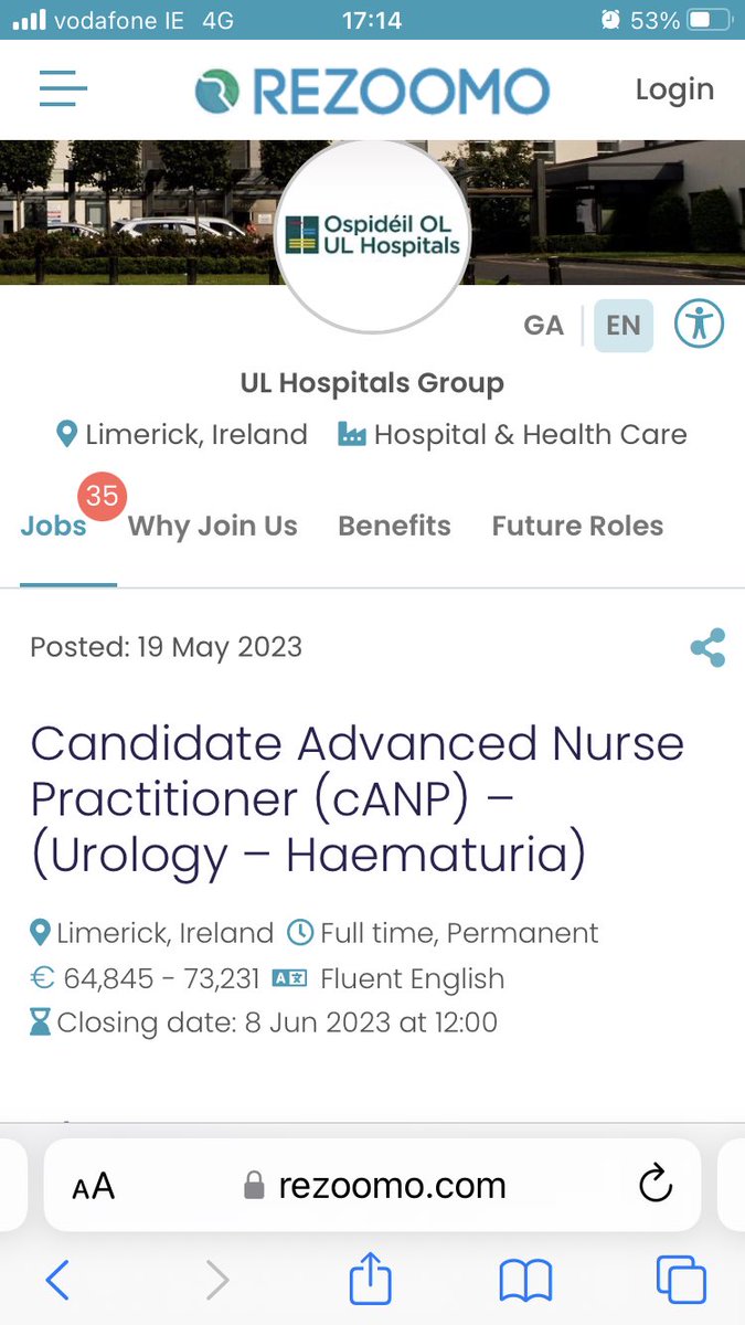 Another opportunity to work in university Hospitals Limerick ⁦@iaun_nurses⁩ ⁦@ULHospitals⁩