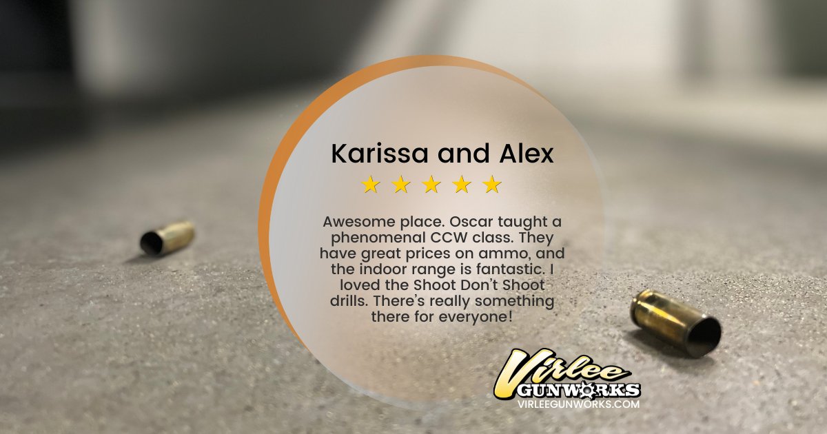 Virlee_Gunworks's tweet image. Thank you for your amazing review! We're delighted you had an awesome experience. Our commitment to providing top-notch CCW (Concealed Carry) classes sets us apart, and our dedicated training staff, led by Oscar, goes the extra mile to ensure an exceptional experience. #CCWClass