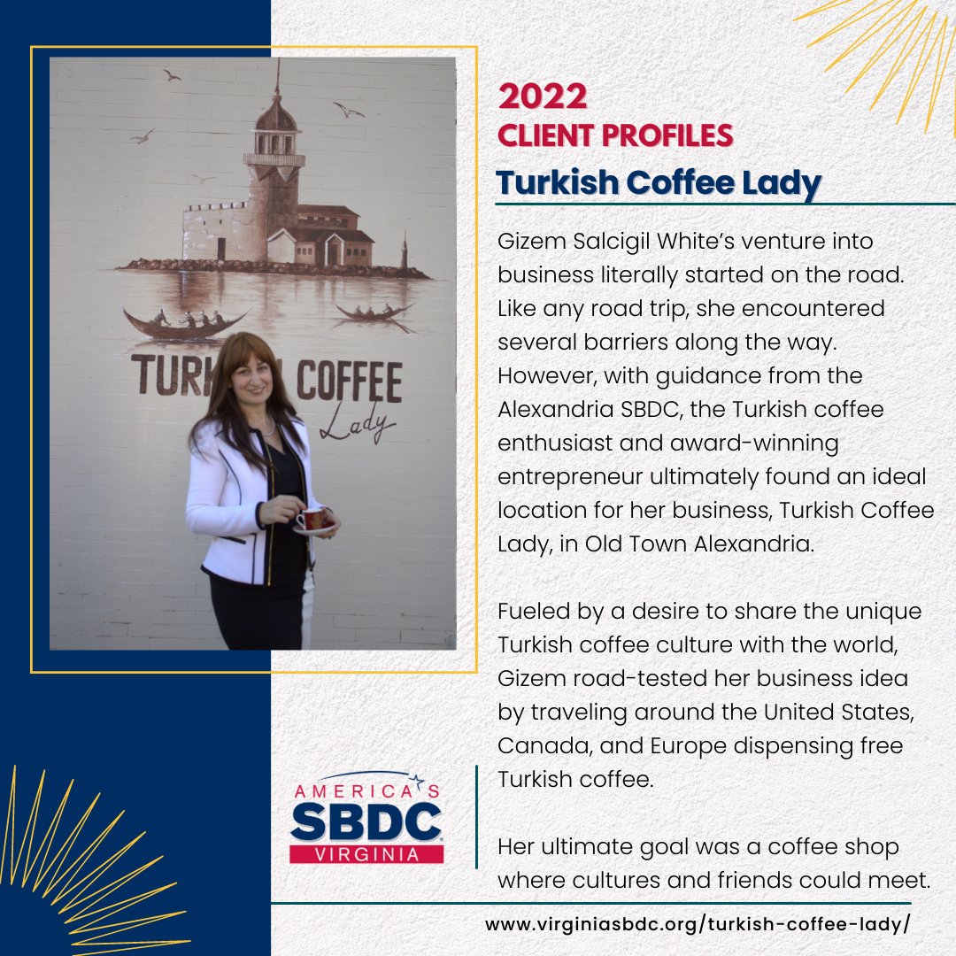Virginia SBDC (@virginiasbdc) on Twitter photo “I wanted to bridge cultures one coffee at a time,” Gizem says. “A Turkish coffee shop is where people meet over coffee and become friends — something we really need these days.”
This week we are highlighting the <a href="/TRCoffeeLady/">Turkish Coffee Lady</a>!
More: virginiasbdc.org/turkish-coffee…
<a href="/alexvasbdc/">Alexandria VA SBDC</a> “I wanted to bridge cultures one coffee at a time,” Gizem says. “A Turkish coffee shop is where people meet over coffee and become friends — something we really need these days.”
This week we are highlighting the <a href="/TRCoffeeLady/">Turkish Coffee Lady</a>!
More: virginiasbdc.org/turkish-coffee…
<a href="/alexvasbdc/">Alexandria VA SBDC</a>