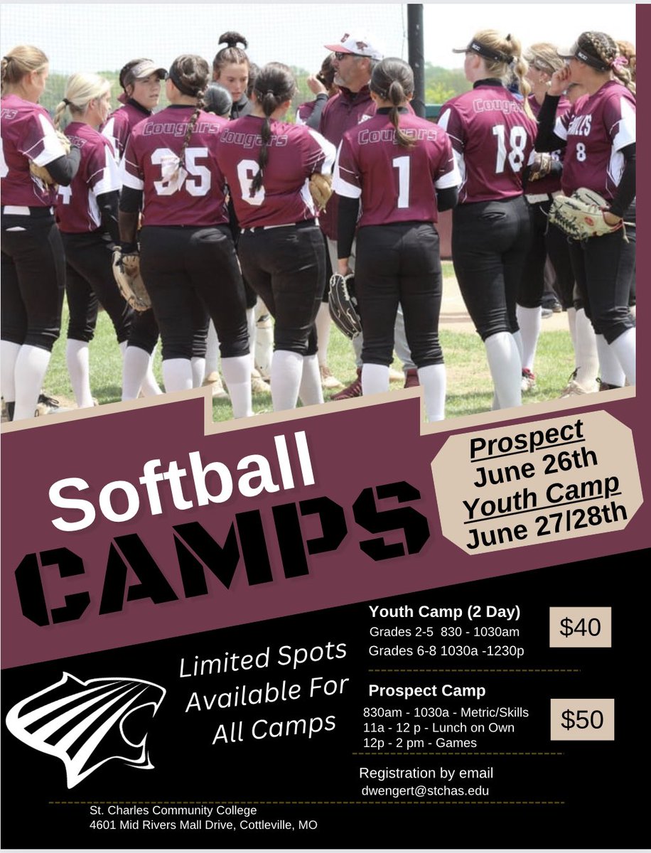 Camp dates are set! Youth and Prospect Camps! Come join the fun! Sign up by emailing Coach Wengert - dwengert@stchas.edu 
#SCCougs #WhosNext