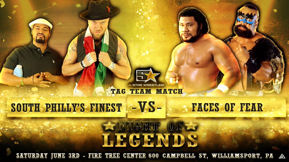 This Saturday! We have finally arrived! #NightofLegends @EBischoff @gangrel13 #BuffBagwell #Haku #Barbarian #2ColdScorpio #Firework #FanginandBangin #Brood #SPF #GUN #Bankonit #FaceofTerror #FacesofFear #Hotshot #MrGoodLuck #BuffDaddy #Smooth #FinalOperator #PrinceofDarden #5SW