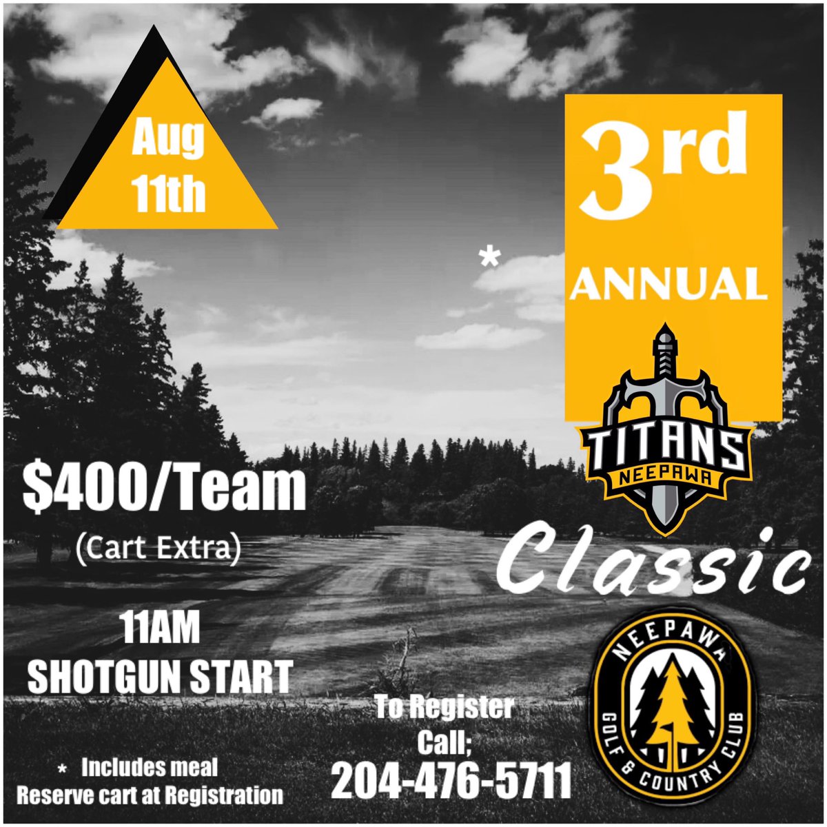 🚨🚨The beautiful <a href="/NeepawaGolf/">Neepawa Golf & CC</a> will play host to the 3rd Annual Titan Classic 4 person scramble. 🚨🚨

Please contact the Pro-shop to register, you don’t want to miss out! 🏌️‍♀️🏌️⛳️ 

#TitanUp🛡️🗡️ 🛡🗡