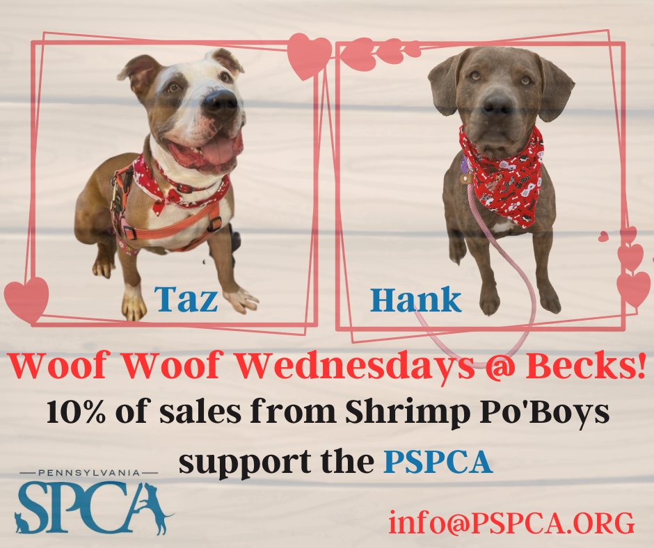 BecksCajunCafe's tweet photo. Po'Boy for Pups "Woof Woof" Wendsdays starts tomorrow! ♥️
@PSPCA #poboy #phillypups #adoptpups #adoptionsaveslives #philly #dogs #dogsoftwitter #adoptdontshop #petadoption #saveadog #rescuedogs #fureverhome #cleartheshelters #dogadoption https://t.co/DVJwOOvwt5