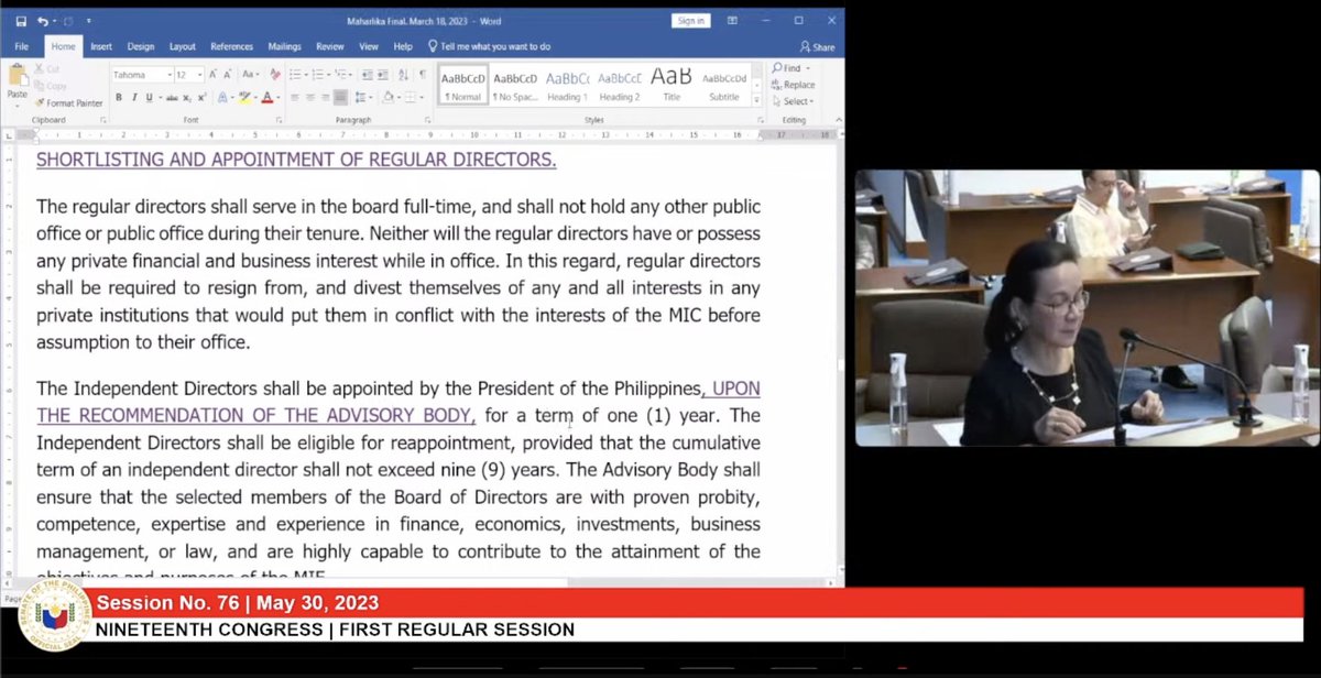 jcpunongbayan's tweet photo. Villar inserted an amendment saying that the independent directors shall be appointed by the President "upon the recommendation of the advisory body." (1) Paano naging independent if appointed by the Pres?? (2) Eh yung advisory body, appointees din ng presidente?? #NoToMaharlika https://t.co/jSwBxZOHD2