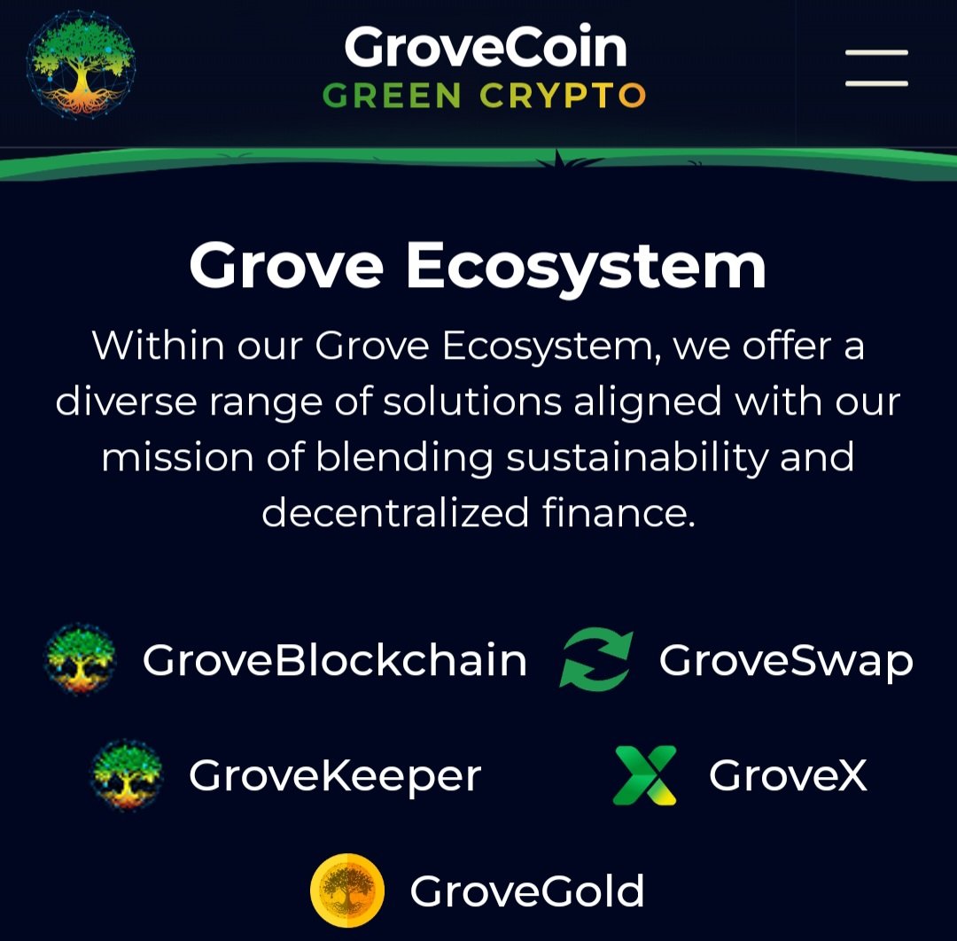 Where Technology Meets Green 

#GroveEcosystem 

grovecoin.io

Sustainability build on DeFi
@GroveToken @GroveXchange @GroveStable @ononadaLabs 
@JohnGh87 @CarloDCGT