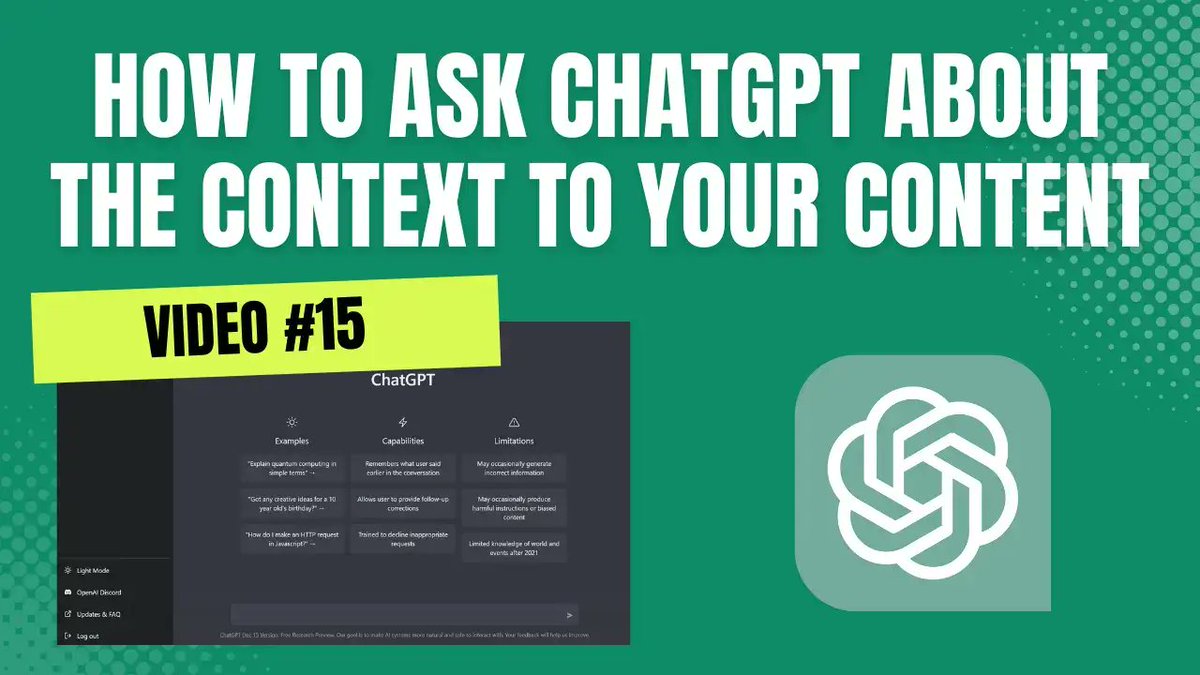 JustDreamItMedi's tweet photo. How To Ask ChatGPT About The Context To Your Content https://t.co/Tu7SZiPIco via @YouTube #ChatGPT #AIConversations #ContextualUnderstanding #MasteringAI #onlinemarketing #contentcreation https://t.co/tko4bRg1JX
