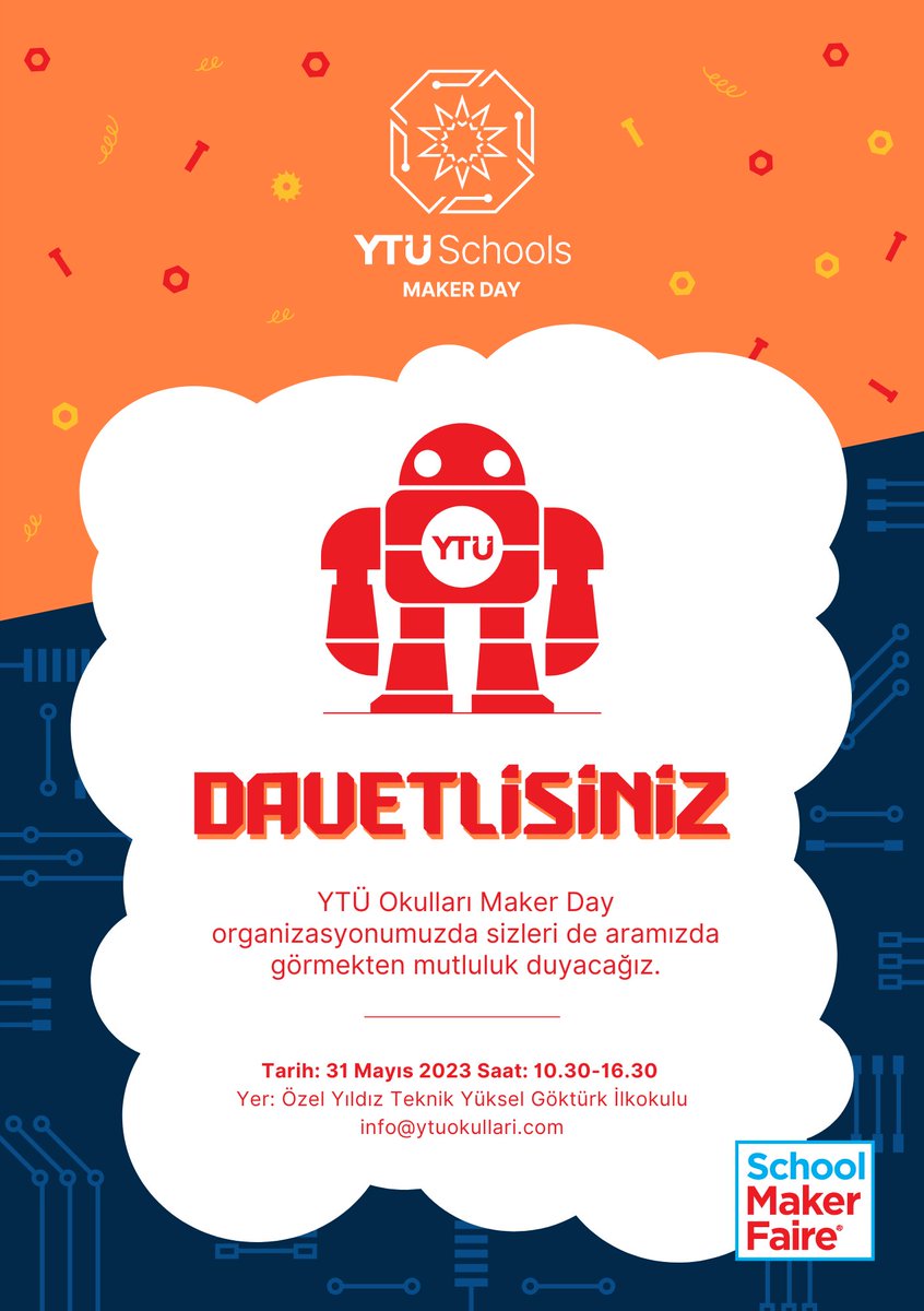 YTÜ Okulları, YTÜ BÖTE Bölümü ve YTÜ e-Biltek Kulübü olarak organize ettiğimiz MAKER DAY etkinliğini yarın gerçekleştiriyoruz! 
#EğitimdeLiderYTÜ @YTUOkullari @YildizEdu @yildizegitim @ebiltekytu