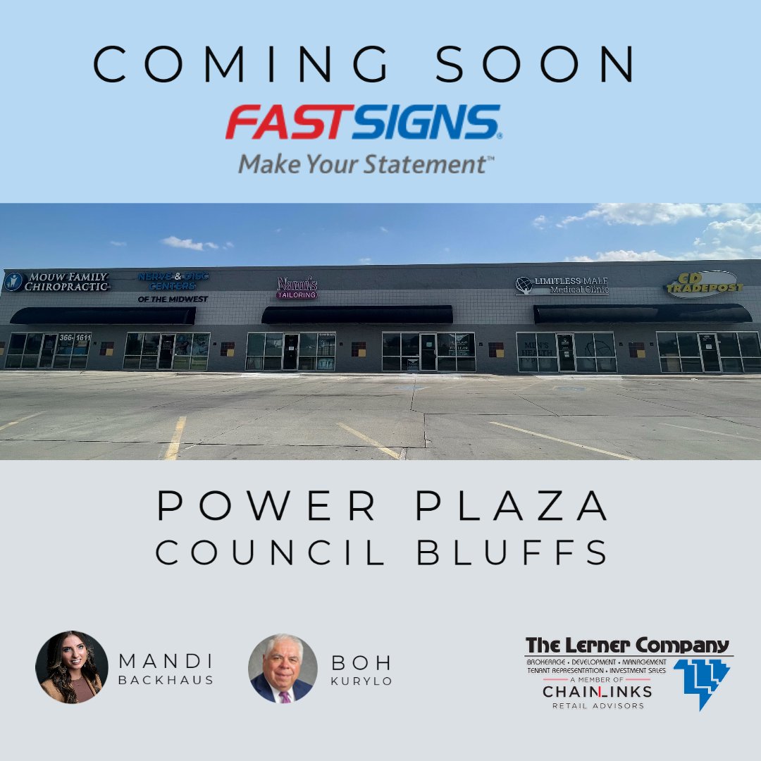 Fast Signs @fastsigns is coming soon to Power Plaza next to Sam’s Club in Council Bluffs! Mandi Backhaus and Boh Kurylo represented the Tenant in this transaction. @mandi.backhaus.cre #omahacommercialrealestate #omahacre #omaha #councilbluffs #iowarealestate