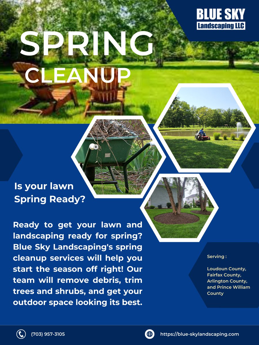 Get the services of Blue Sky Landscaping for spring cleanup to protect your garden from the damage caused by springtime. 
Visit our website to know more:
blue-skylandscaping.com/spring-clean-u… 

#Springcleanup #mulching #mowing #landscaping #lawncare #workinloudoun #pruning #aeration #shrubcare