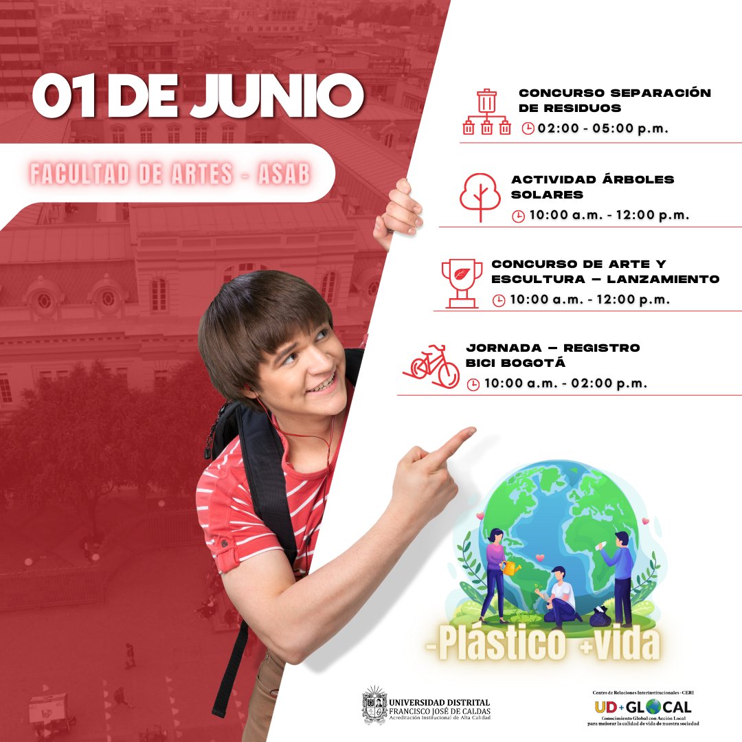 urelinter's tweet photo. ¡Atención Comunidad Universitaria! 🌿🌍 Les invitamos a participar en la #SemanaAmbiental de nuestra @udistrital, donde disfrutaremos de eventos y actividades.
¡Todos están invitados! 🎉 Conoce la programación🌱💚 #SemanaAmbiental #YoTransformoUD #HéroeUD #UDMasGlocal #SomosUD https://t.co/CbfYa1CBdu