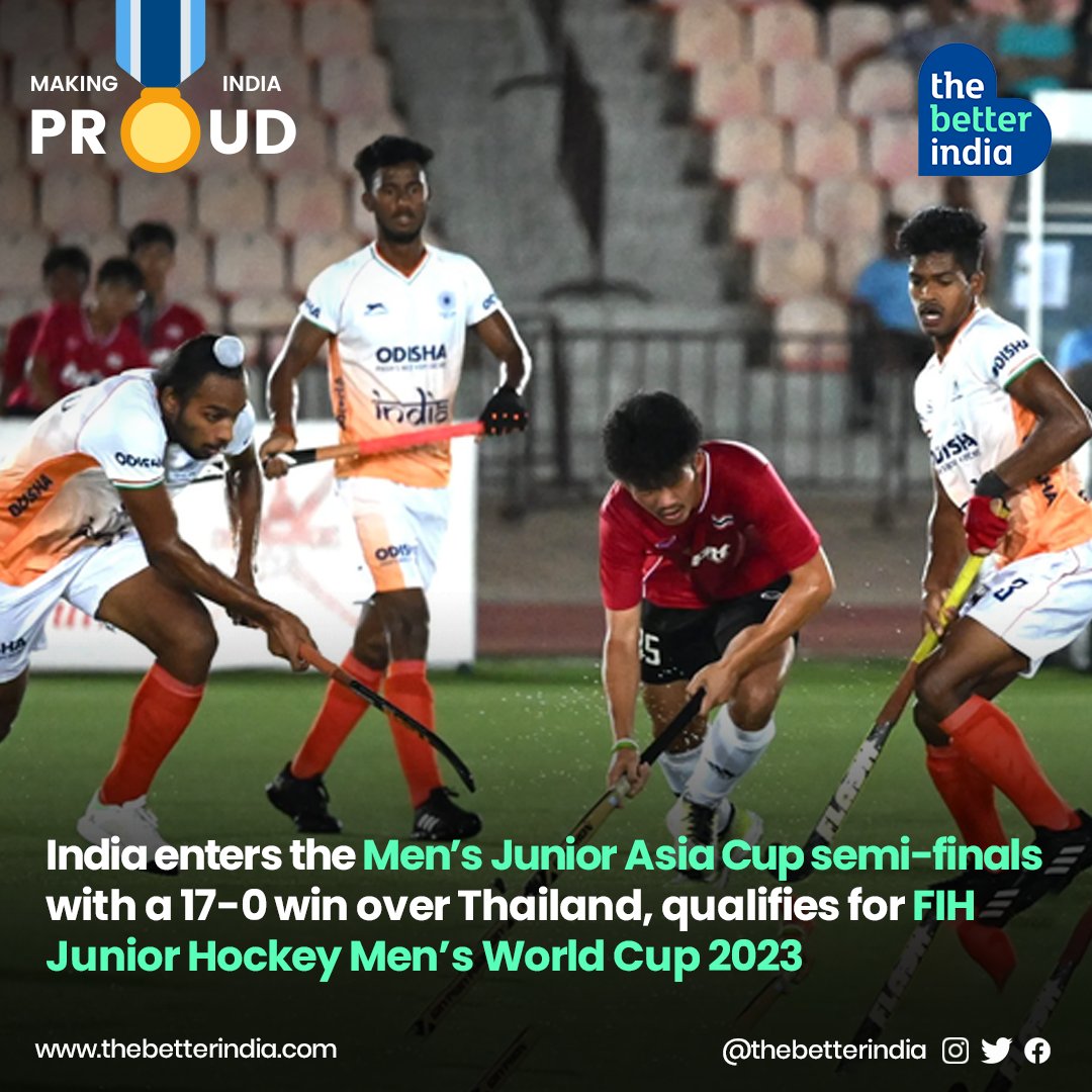 Defending champions India entered the Men’s Junior Hockey #AsiaCup semi-finals with a 17-0 win over Thailand in its last Pool-A match. 

#MakingIndiaProud #INDvsTHL #IndianHockeyTeam #IndianPlayers #MenJuniorAsiaCup2023