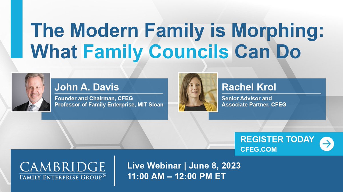 I am very much looking forward to this upcoming webinar, where Rachel Krol and I will address the interesting ways families are changing today and how family councils can support families through these changes. Join us on June 8. Register here cfeg.com/programs/webin…