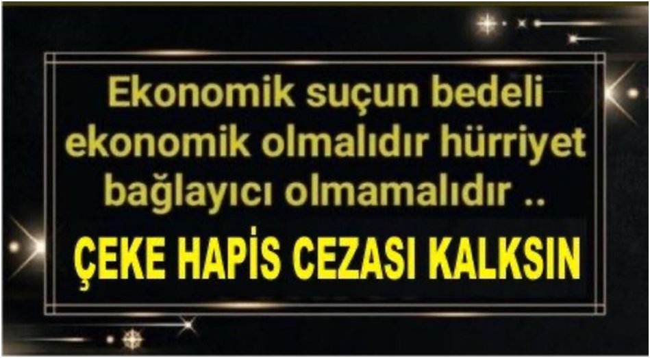 ESNAFI AFFEDİN Kİ,

YENİDEN İŞ KURSUN,
İSTİHDAM SAĞLASIN
BORCUNU ÖDESİN

#BorçHapisteÖdenmez

EsnafSuçlu DeğilBorçlu

#CEKEHAPİSCEZASIKALKSIN

 @mehmedmus @Hayati_Yazici @adalet_bakanlik @BY @RTErdogan @AvOzlemZengin @dbdevletbahceli @YildizFeti  @RTErdogan