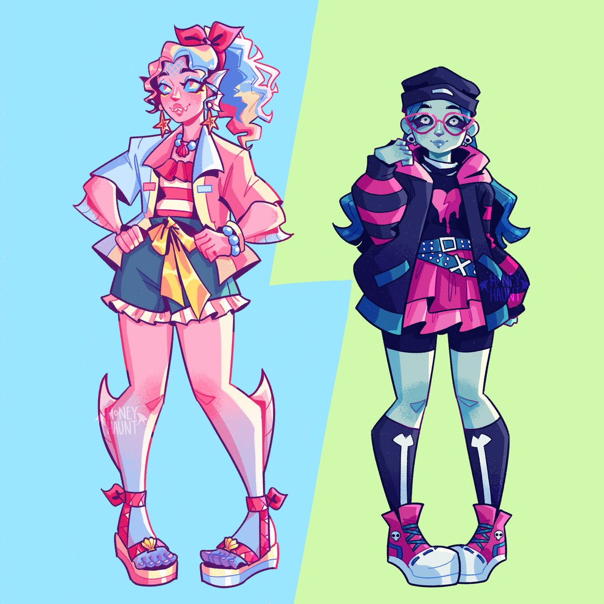 g3 ghouls in my style!! i’ve been loving this series a lot and i wanted to draw them to update my style a bit 💕💖 #monsterhighg3 #cleodenile #frankiestein #clawdeenwolf #draculaura #lagoonablue #ghouliayelps