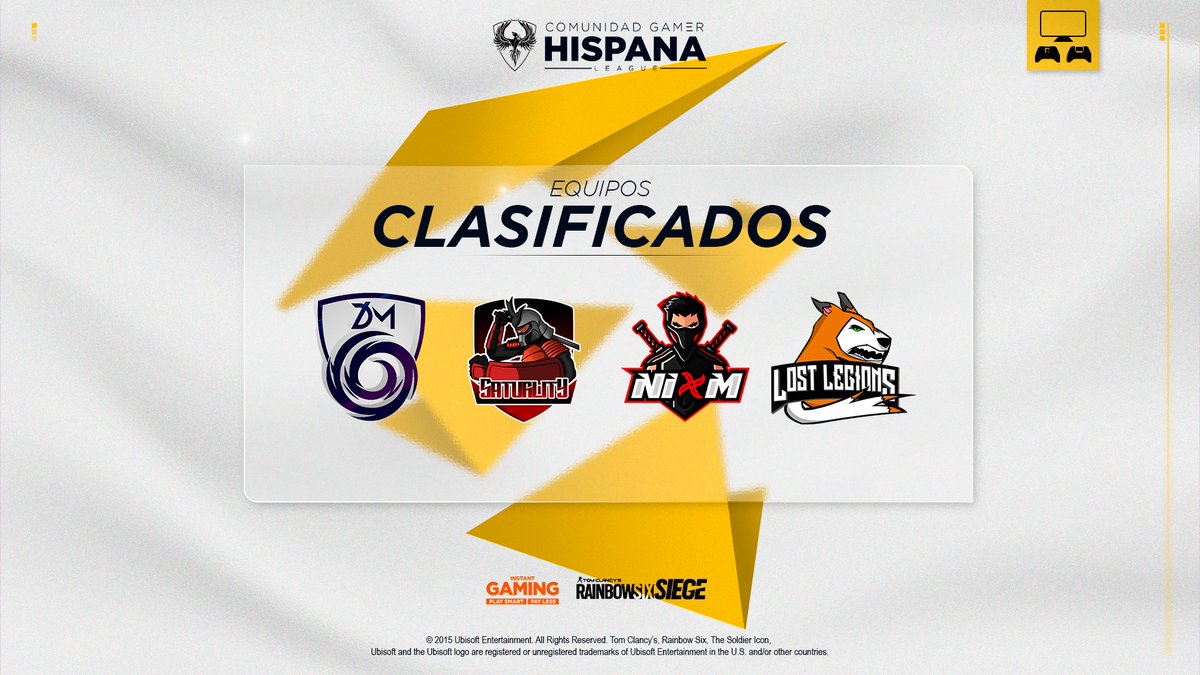 🏆 • 𝐂𝐋𝐀𝐒𝐈𝐅𝐈𝐂𝐀𝐃𝐎𝐒

¡Es oficial, estos son los equipos que pasan a las semifinales! 🫵🏼

👥 • <a href="/NewDarkMatter/">New Dark Matter</a> 
👥 • <a href="/EsportSaturlity/">Saturlity Esport</a> 
👥 • <a href="/NiomEC_/">NIØM 🥷</a> 
👥 • <a href="/Lost__Legions/">Lost Legions</a> 

¡Suerte a todos los equipos!👋🏽

#CGHConsola 🎮