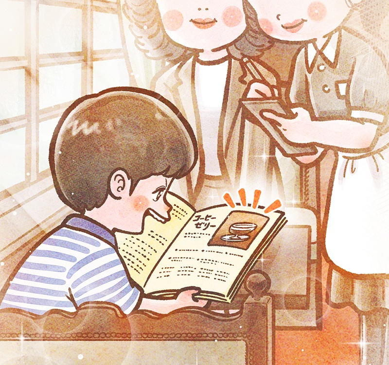 本日のマツコの知らない世界「コーヒーゼリー」のイラスト。幼少期グリコのカフェゼリーを食べた時の感動が蘇ります。放送中 #マツコの知らない世界 #コーヒーゼリー #小里誠 さん