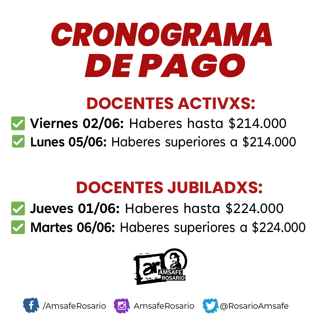 RosarioAmsafe's tweet photo. ✅ #CronogramaDePago https://t.co/taXy3OCd6q