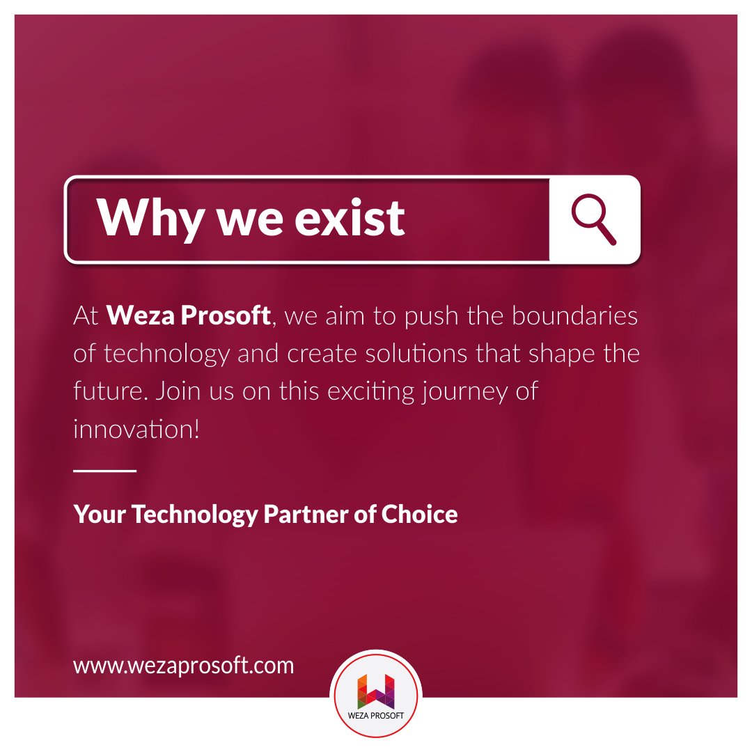We're here to simplify your life through technology. Discover how our innovative products and services can transform your organization. 

wezaprosoft.com

Contact us at hello@wezaprosoft.com

#TechSolutions #BusinessEmpowerment #SoftwareDevelopment #Tech