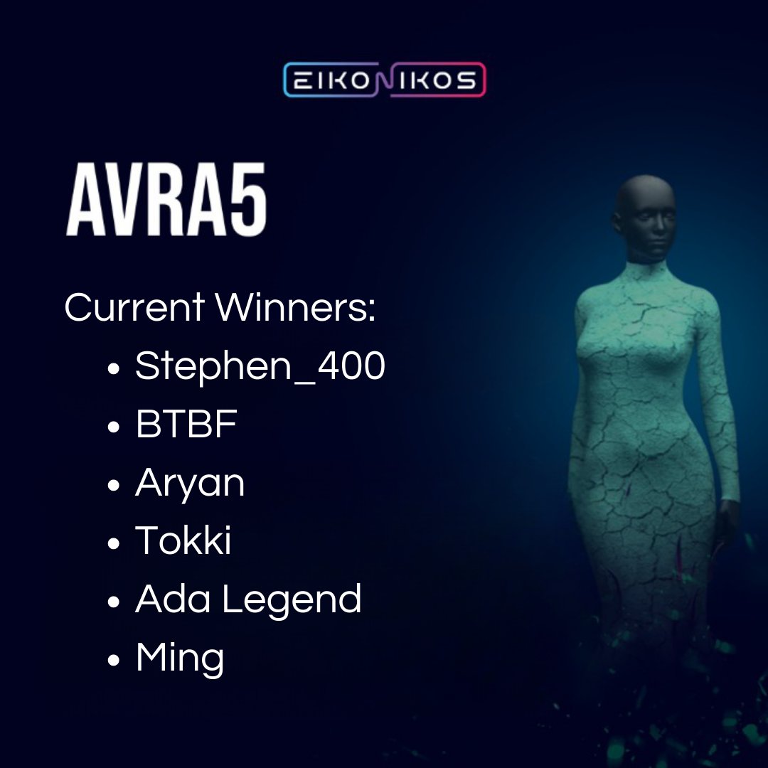 EIKONIKOS (@eikonikos_hq) on Twitter photo The AVRA 5 Winners list so far! 🔥
🎟️ How many people will get a free ticket to the <a href="/Cardano_CF/">Cardano Foundation</a> summit in Dubai later this year?
📥 Mint one of each of the 5 AVRA tiers and win a Ticket to Cardano Summit 23! A lucky winner gets full accommodation and travel experience ✈️ The AVRA 5 Winners list so far! 🔥
🎟️ How many people will get a free ticket to the <a href="/Cardano_CF/">Cardano Foundation</a> summit in Dubai later this year?
📥 Mint one of each of the 5 AVRA tiers and win a Ticket to Cardano Summit 23! A lucky winner gets full accommodation and travel experience ✈️