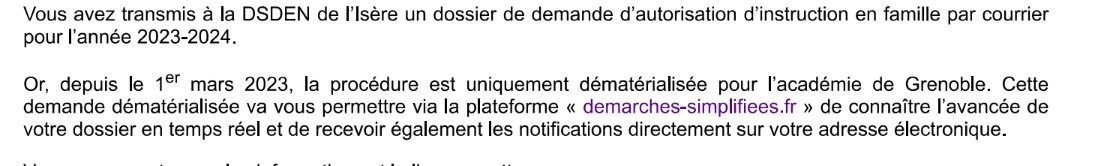 1/ @acgrenoble (DSDEN Isère le 10 mai dernier ) invente la dématérialisation obligatoire des demandes d'autorisation d'IEF, et refuse les dossiers papier. 

cc @Defenseurdroits
Qu'en pense  @PapNdiaye ?