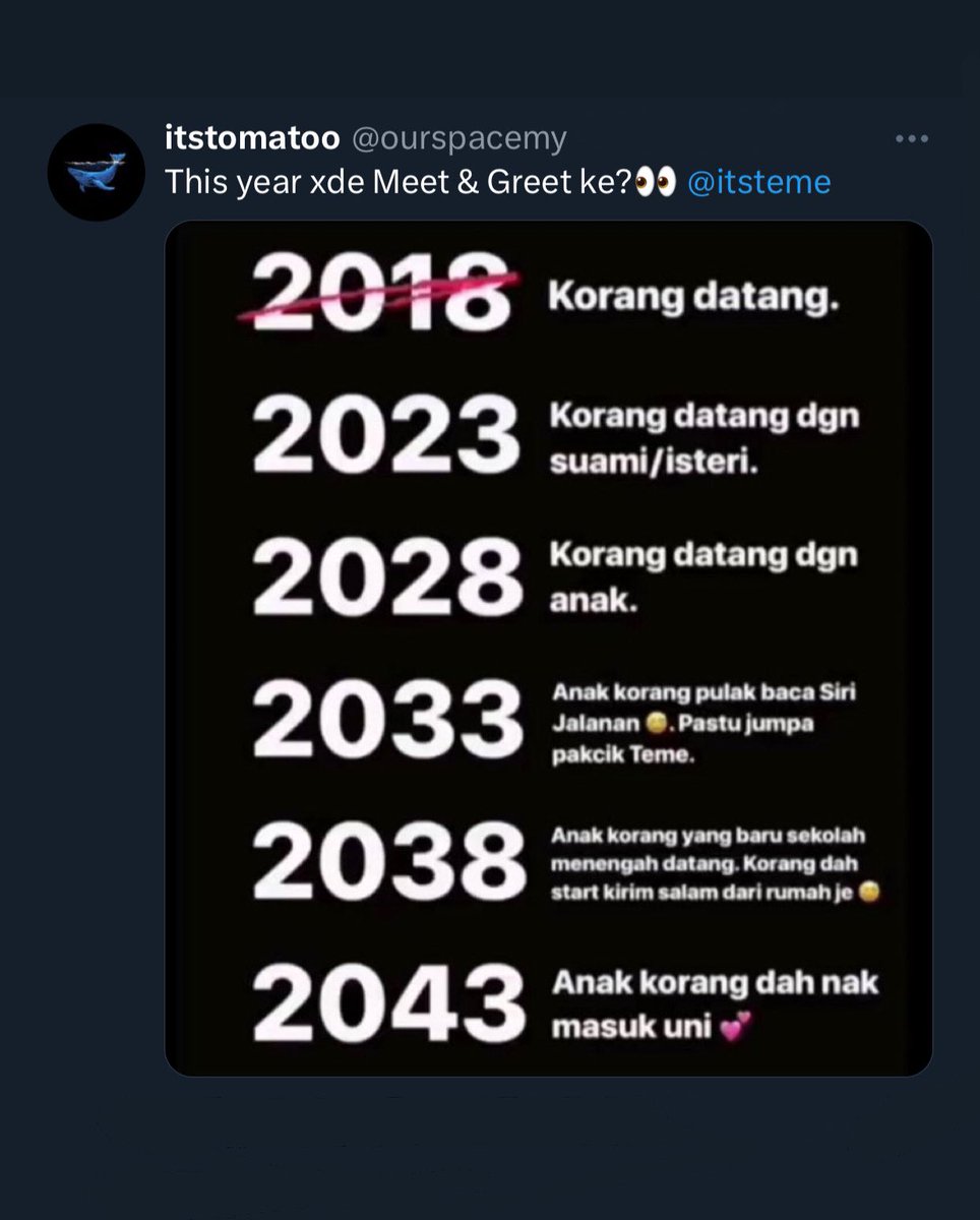 itsteme's tweet photo. Back in boots!

Saya sudah terbang semula pada hari pertama pesta buku. Jadi, tak berkelapanganlah untuk saya singgah kejap walaupun secara sembunyi-sembunyi ke PBAKL 2023. Apatah lagi untuk adakan meet & greet.

Dalam masa yang sama, haritu ada yang tweet screenshot instagram story saya beberapa tahun lalu (gambar kedua). Dalam story tu, saya duk berangan akan kemungkinan yang saya nak buat meet & greet 5 tahun sekali. Maksudnya, selepas meet & greet 2018 sepatutnya seterusnya tahun ni lah kan? Hahaha!

Nampaknya, tahun ni juga tak ada meet & greet. Kita hanya mampu merancang, tapi semuanya sudah ditentukan. Nanti lepas ni saya ceritakan sikit sebab-sebabnya ya? Saya nak tulis elok-elok dulu.

By the way, terima kasih atas sambutan hangat untuk Penulis Jalanan di Pesta Buku Antarabangsa Kuala Lumpur 2023 (PBAKL2023)! Ada yang hantar gambar kat saya, buku tu beberapa hari duduk di jualan terlaris! Buku-buku saya yang terdahulu pun ramai yang borong sampai ada beberapa booth yang beberapa kali restock! Terima kasih semua! 💕

#PenulisJalanan #pbakl2023 #klibf2023