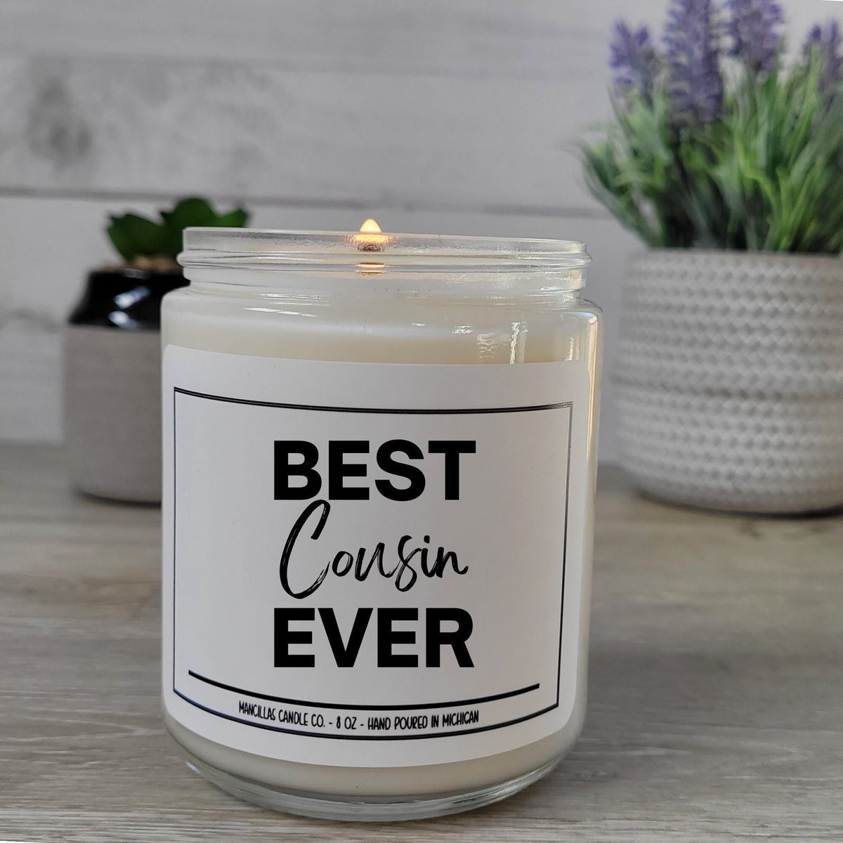 Excited to share the latest addition to my #etsy shop: Best Cousin Ever Candle, Birthday Gift for Cousin, Gift for her, Candle for him etsy.me/3MC1ldP #white #black #soy #entryway #cotton #organicingredients #bestcousinever #candle #birthdaygift