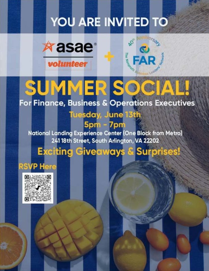 ☀️🗣 FAR Summer Social

Join us on Tuesday, June 13th, from 5-7 PM at National Landing Experience Center in Arlington, VA to learn summer beverage tips and trends while growing your professional network!

eventbrite.ca/e/asae-fbo-cou…