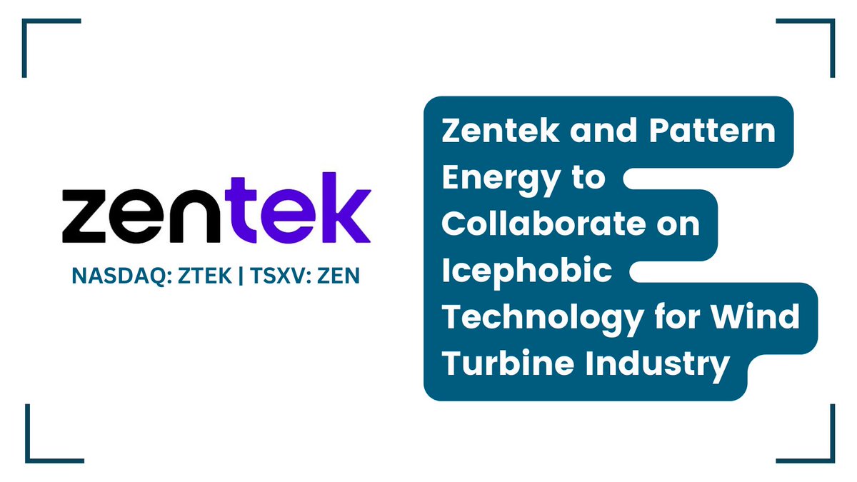 InvestorNewsCom's tweet photo. #Zentek and #PatternEnergy to Collaborate on #Icephobic Technology for #WindTurbine Industry https://t.co/7W6Y3Jpfak
#Graphene @ZentekLtd $ZTEK $ZEN.V https://t.co/SMguLHuJJL