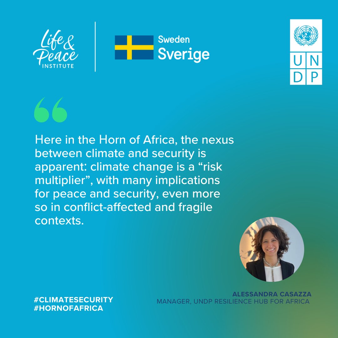 Climate change is a risk multiplier for peace & security, according to @alecasazza - Manager of the UNDP Resilience Hub in Africa.

Stay tuned for ➕ updates on the UNDP - @LPI_voices 
report.

#ClimateSecurity #SustainingPeace #HornofAfrica