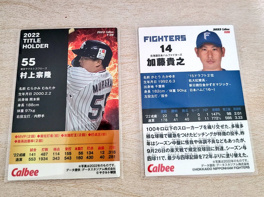 プロ野球チップス開封46袋目⚾️ 
やっと村神様出ました👼✨

カードは、、、
ヤクルトスワローズ 村上選手⚾️、
日本ハムファイターズ 加藤選手⚾️
でした。

#day46 #プロ野球チップス #プロチ #重複沼