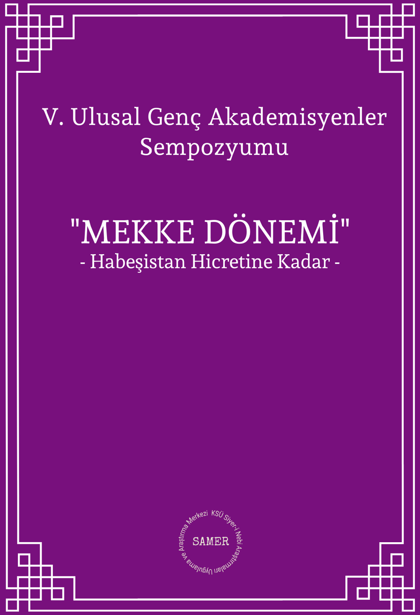 119. kitabımızı yayımlıyoruz:
V. Ulusal Genç Akademisyenler Sempozyumu
Mekke Dönemi -Habeşistan Hicretine Kadar- (Sempozyum Bildirileri)
İndirme linkleri:
siyerinebi.ksu.edu.tr/Default.aspx?S…
drive.google.com/file/d/1o-9YiS…
disk.yandex.com.tr/i/Nuse-M6u8a1s…