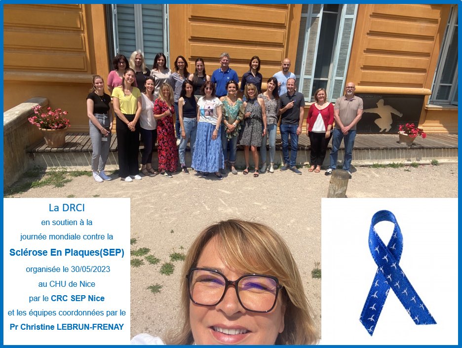 Journée mondiale contre la #scleroseenplaques organisée par le @CRCSEPNice au @CHUdeNice : on est tous avec vous en portant le ruban bleu !
#santé #recherche #innovation #patient #drciCHUdeNice 
@XtineLebrunF